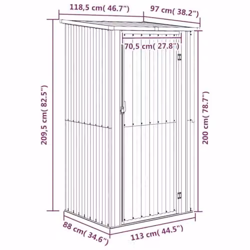 vidaXL Green Galvanised Steel Garden Shed W/D/H: 118.5 x 97 x 209.5 cm – 3