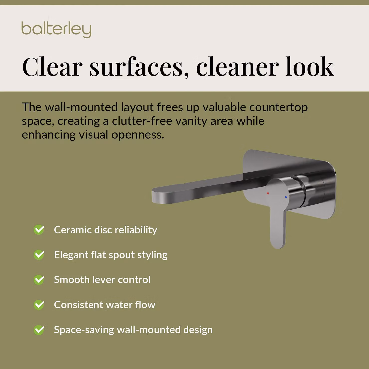 Balterley Pride Round Wall Mount 2 Handle Basin Mixer Tap with Back Plate in Brushed Pewter Silver – 3
