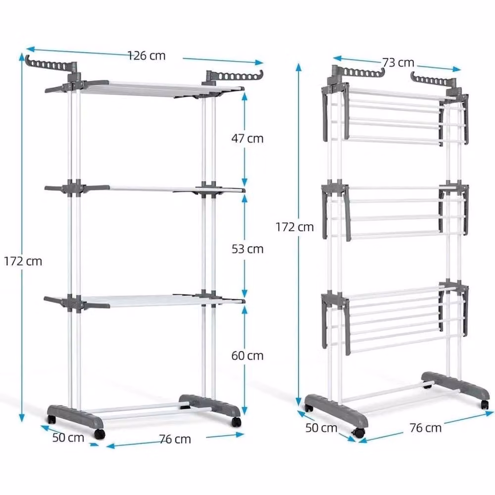 Kelvenix Heavy Duty 4 Tier Foldable Clothes Airer in Grey – 2