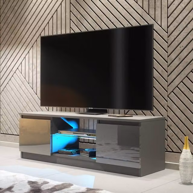 Mex Furniture LTD Aura TV Unit in Dark Grey with Glossy Doors, W: 120 cm, D: 40 cm, H: 38 cm