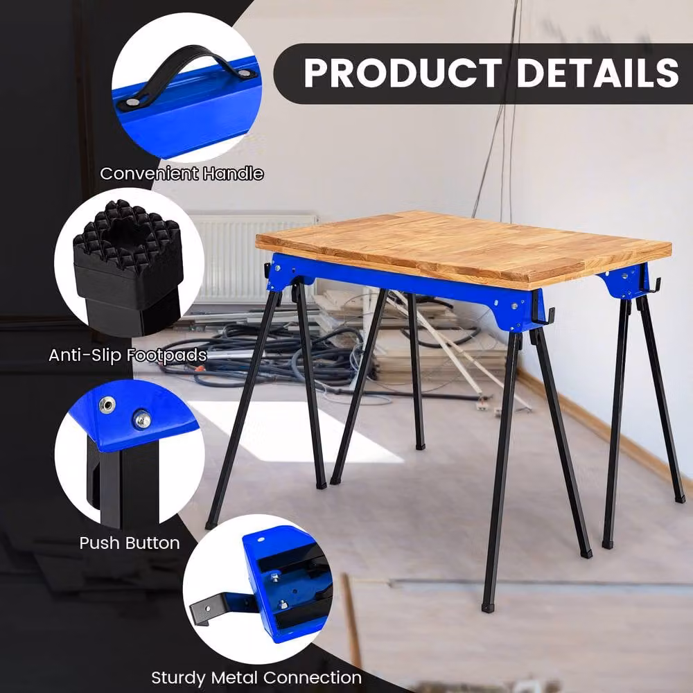 Gymax 2 Pack Folding Metal Sawhorses in Blue – 7