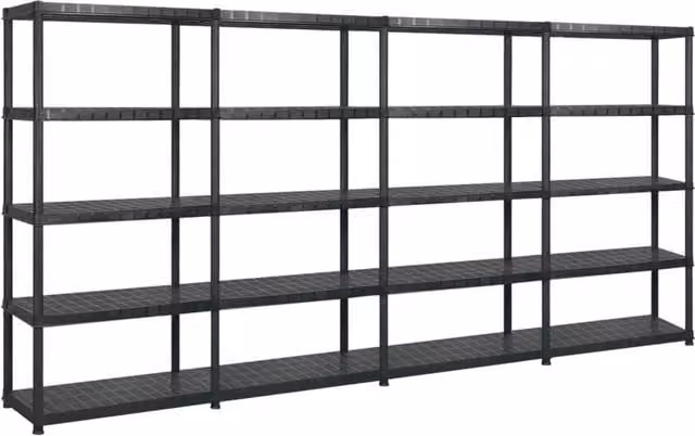 Berkfield Home 5-Tier Freestanding Plastic Storage Shelf in Black, W/D/H: 340 x 40 x 185 cm