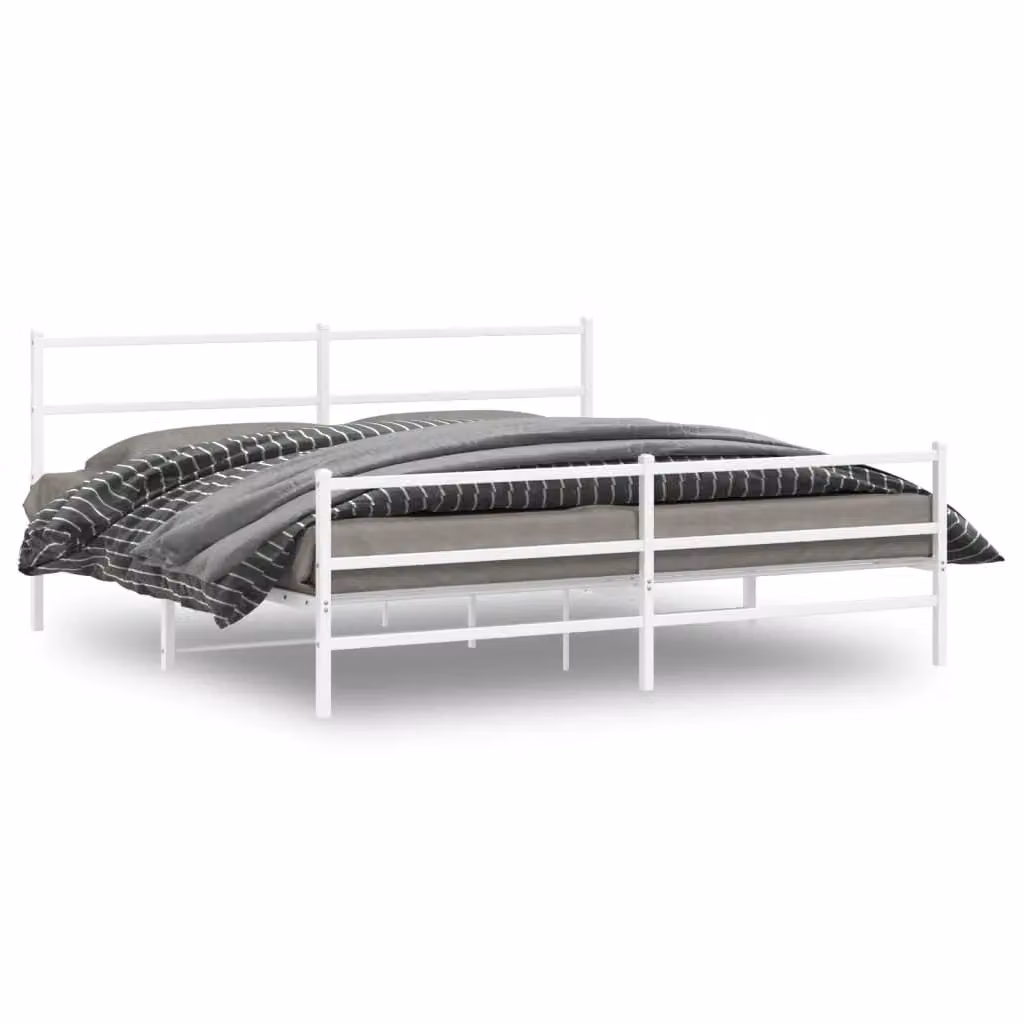 Berkfield Home Metal Bed Frame with Footboard, White, 193 x 203 cm – 2