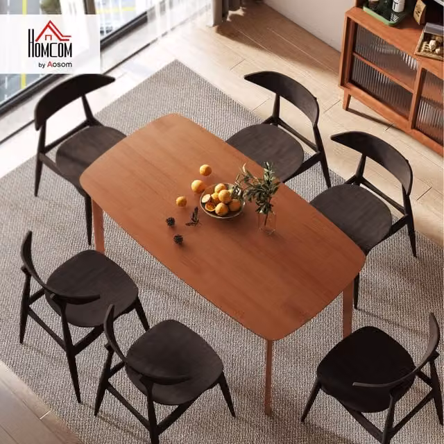 HOMCOM Rectangular Dining Table with Solid Wood Frame in Brown