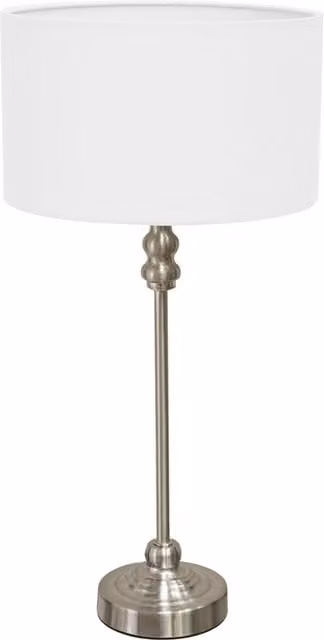 ValueLights Maggie Brushed Chrome Table Lamp with White Fabric Drum Shade