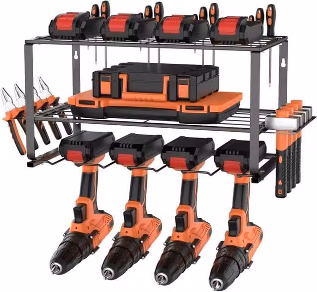 Nordara Wall Mounted Power Tool Organizer and Drill Holder Storage Rack, Black – 1