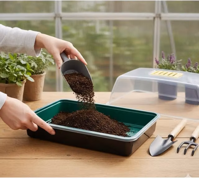 Whitefurze Seed Tray Propagator Set with Gravel Tray and Vented Cover, Clear, Green and Black, Width: 38 cm