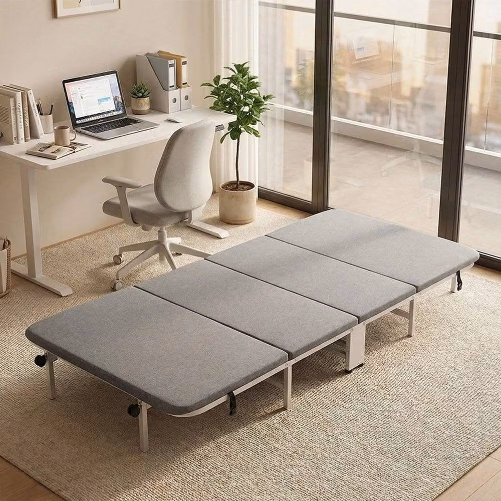 KORVIXA Single Folding Guest Bed with Upholstered Grey Fabric and Foam Padding – 4