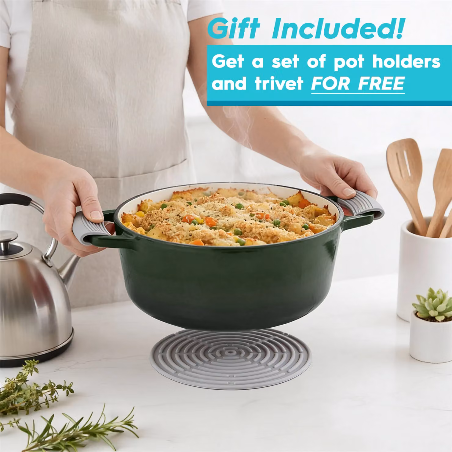 Argon Tableware Set of 2 Round Cast Iron Casserole Dishes with Self-Basting Lids, 4.5L, Green – 7