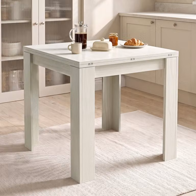 DHS Small Square Extendable Dining Table with Flip Top in White