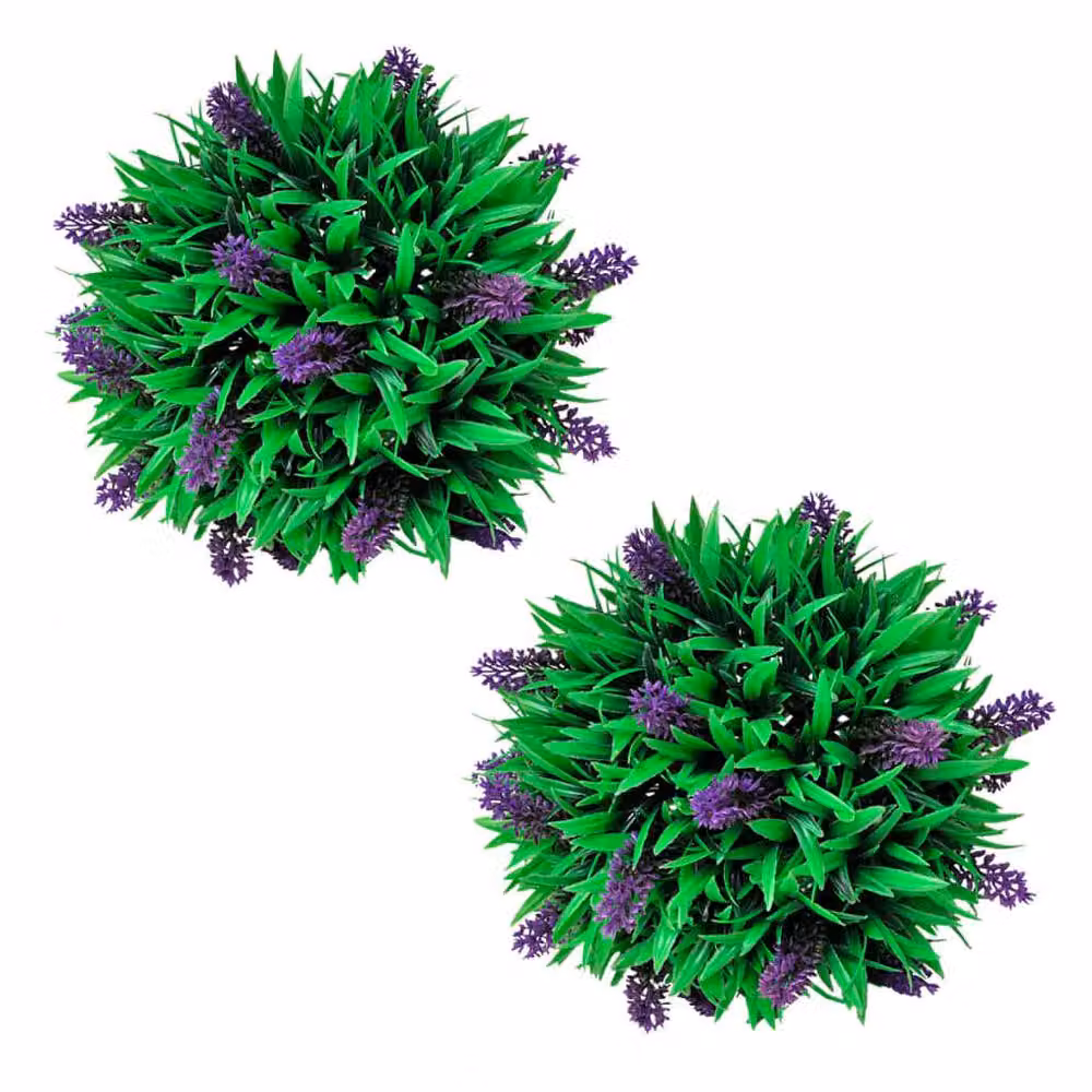 Berkfield Home Set of 2 Artificial Green Boxwood Balls with Purple Lavender, Height: 28 cm – 2