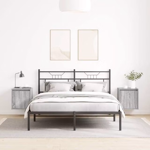 Berkfield Home Set of 2 Wall-Mounted Bedside Cabinets in Grey Sonoma, W/D/H: 38 x 34 x 40 cm – 1
