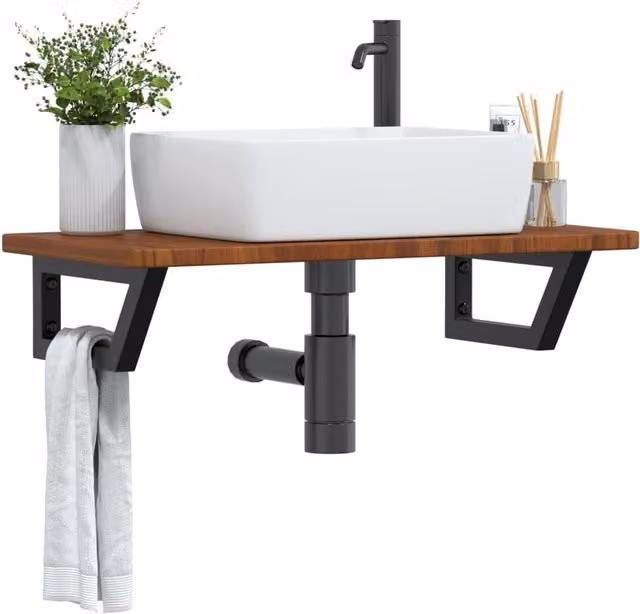 Berkfield Home Wall Mounted Basin Shelf in Brown Oak and Steel