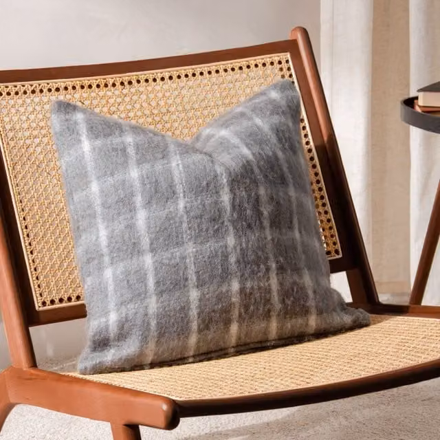 Yard Yarrow Checked Faux-Mohair Square Cushion in Grey, W/D/H: 45 x 45 x 45 cm