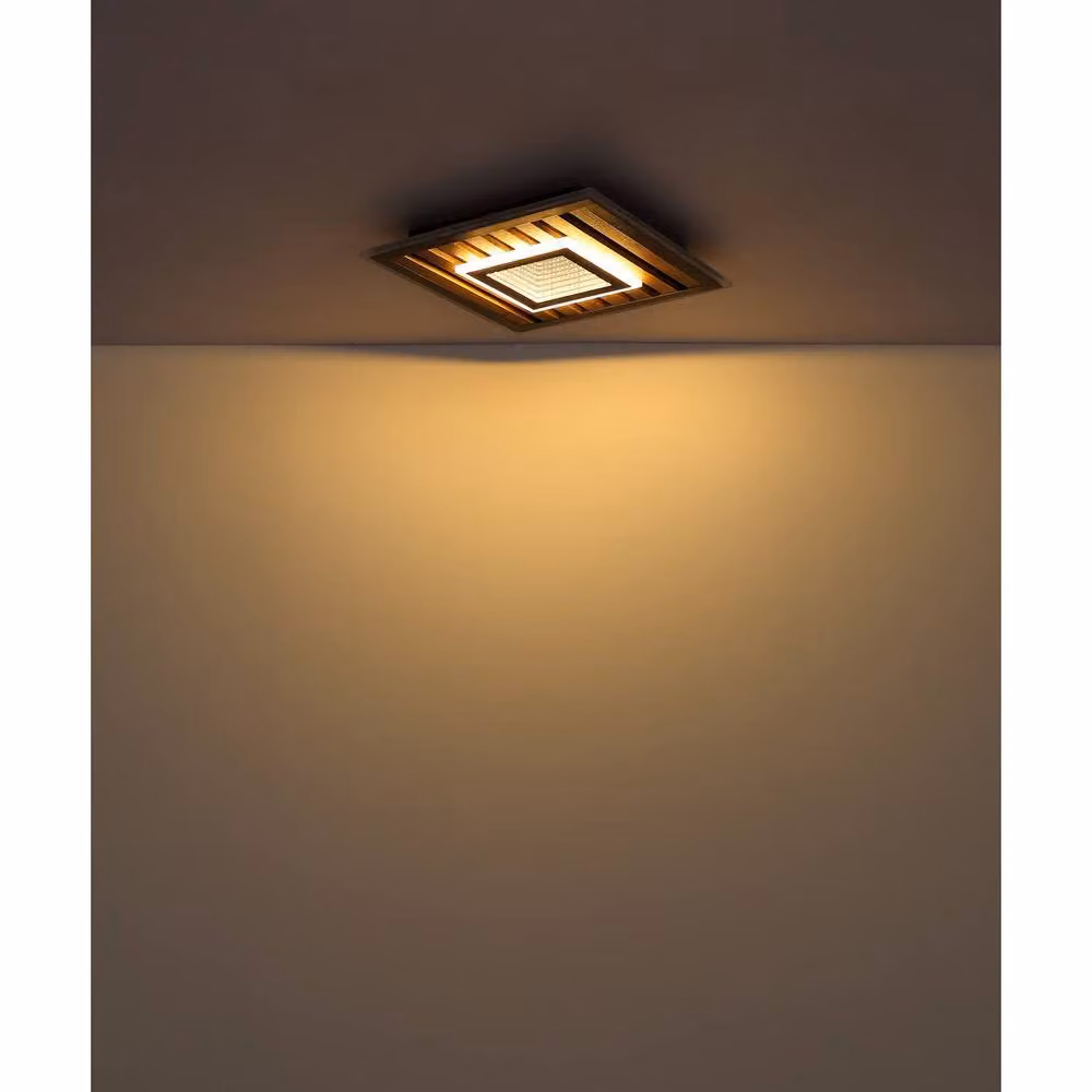 Netlighting Woody Square LED Ceiling and Wall Light in Black and Wood with Warm White Light – 6