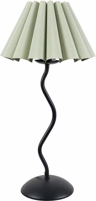 ValueLights Wiggle Black Metal Single Stem Table Lamp with Sage Green Scallop Tapered Fabric Shade