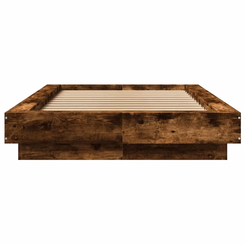 Berkfield Home Modern Bed Frame with LED Lights and USB Charging Port in Smoked Oak Brown, W/D/H: 90 x 200 cm – 3