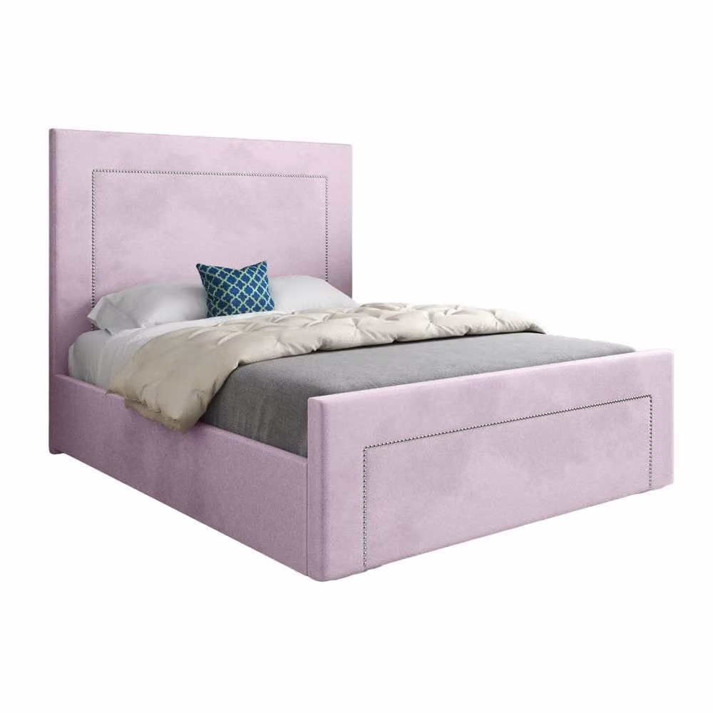 KDMD Lyminge Upholstered Pink Velvet Designer Bed Frame, W/D/H: 200 x 200 cm – 2