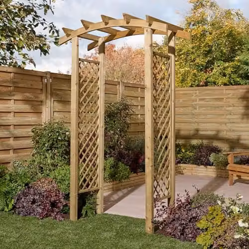 Rowlinson Charlbury Timber Garden Arch in Brown, W: 134 cm, D: 72 cm, H: 219 cm