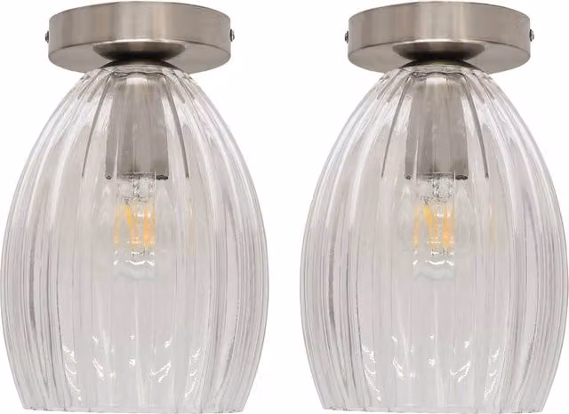 First Choice Lighting Birch Set of 2 Fluted Glass Ceiling Light Fittings in Silver and Transparent