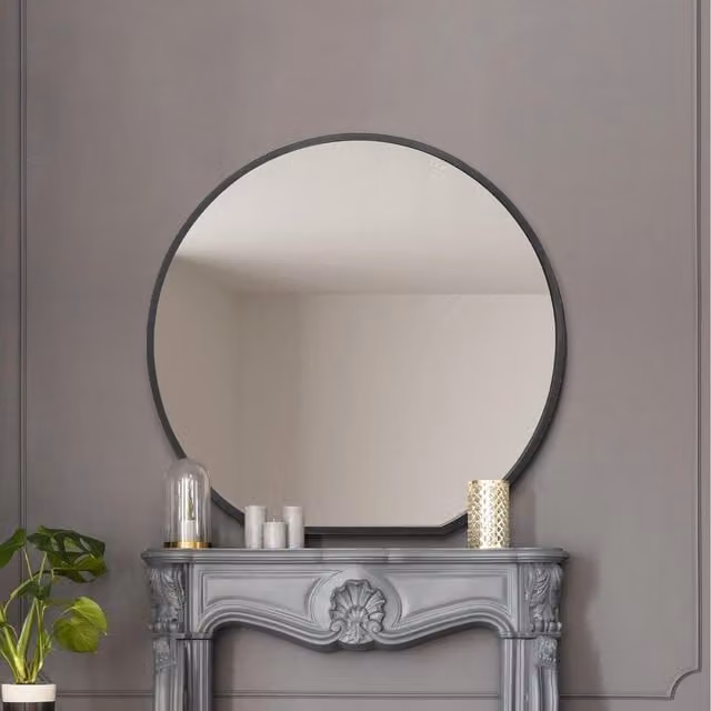 MirrorOutlet Circulus Black Circular Wall Mirror, Diameter: 120 cm