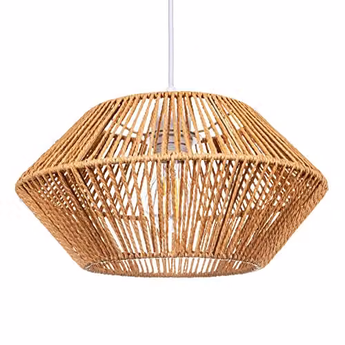 Happy Homewares Vintage Brown Paper String Easy Fit Light Shade, W: 32 cm, H: 16 cm