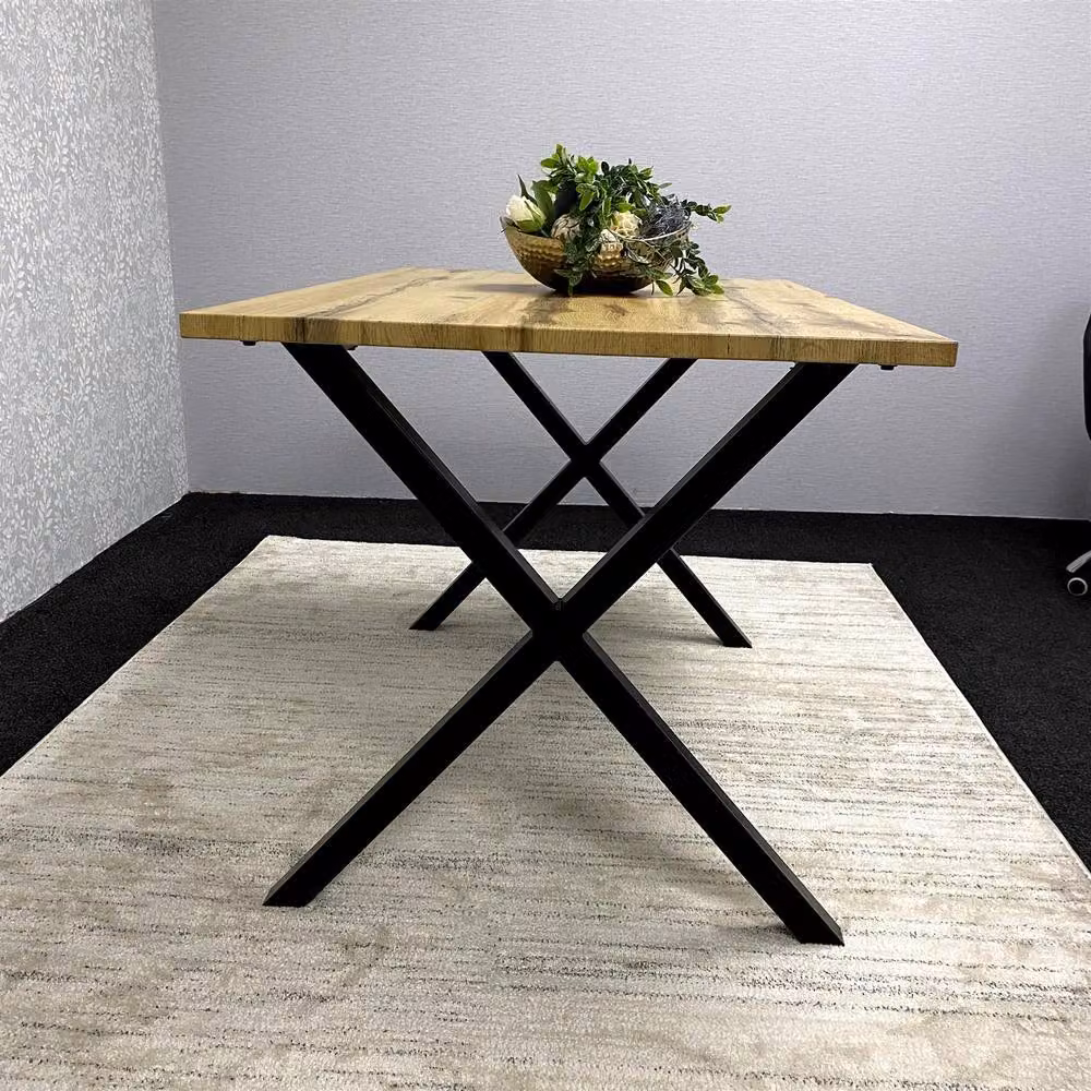 KOSY KOALA Brown Rectangular MDF Dining Table with Black Metal X-Frame Legs, W/D/H: 77 x 77 x 75 cm – 3