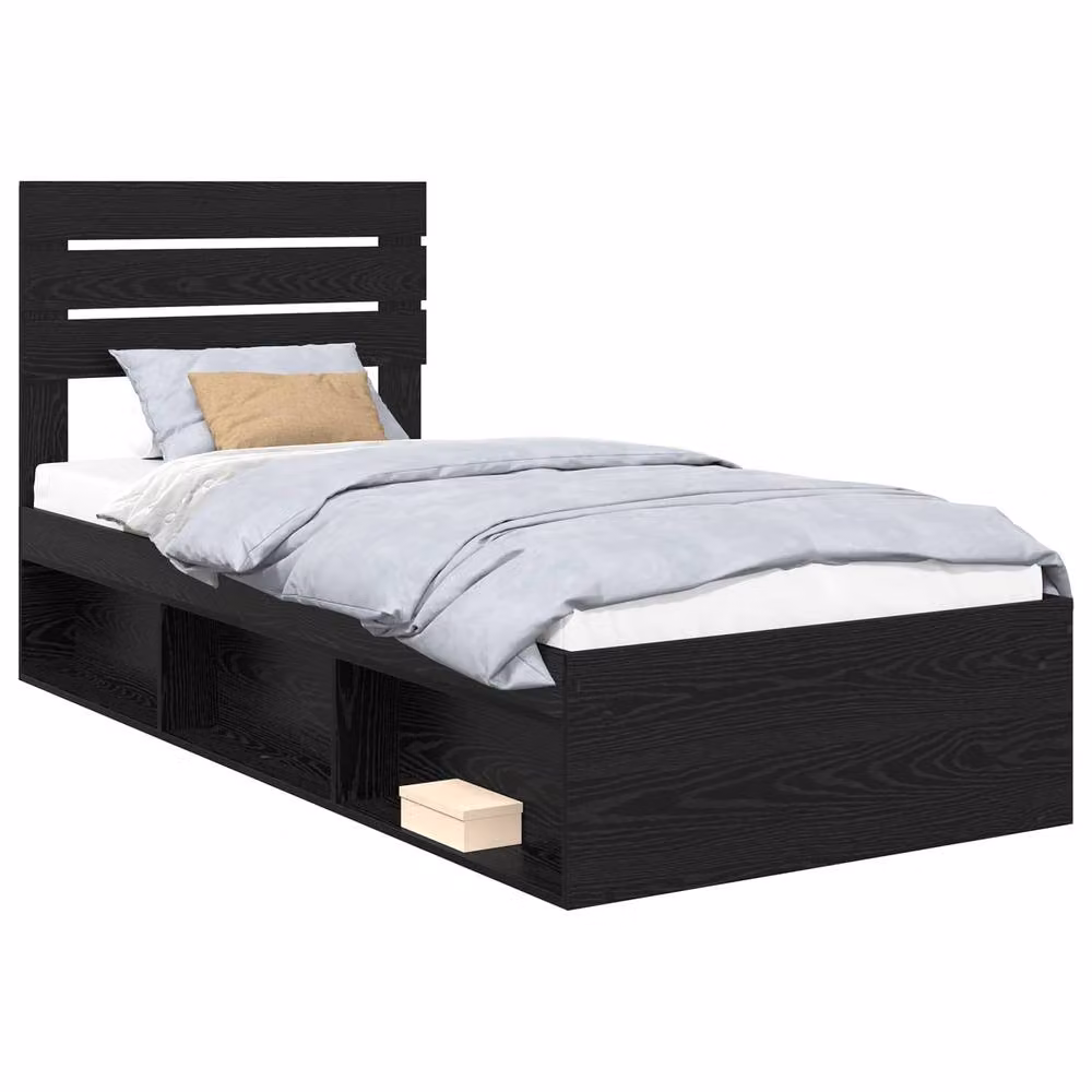 Berkfield Home Modern Bed Frame with Headboard in Black Solid Pine Wood, W/D/H: 90 x 190 cm – 2