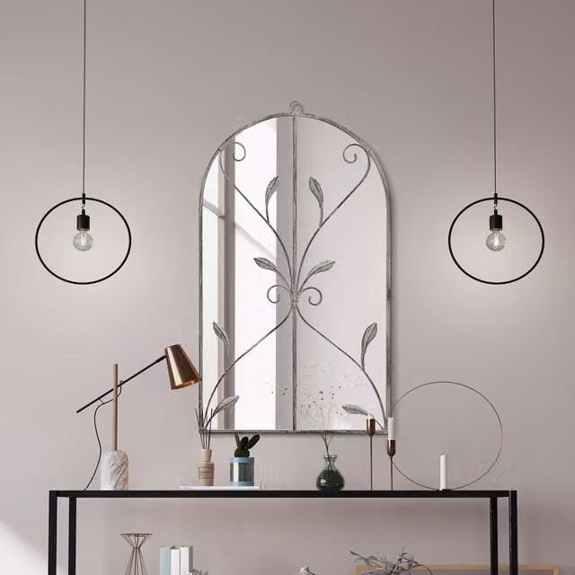 MirrorOutlet Arcus Modern Abstract Arched Wall Mirror with Concrete and Metal Frame in Grey, Width: 80 cm