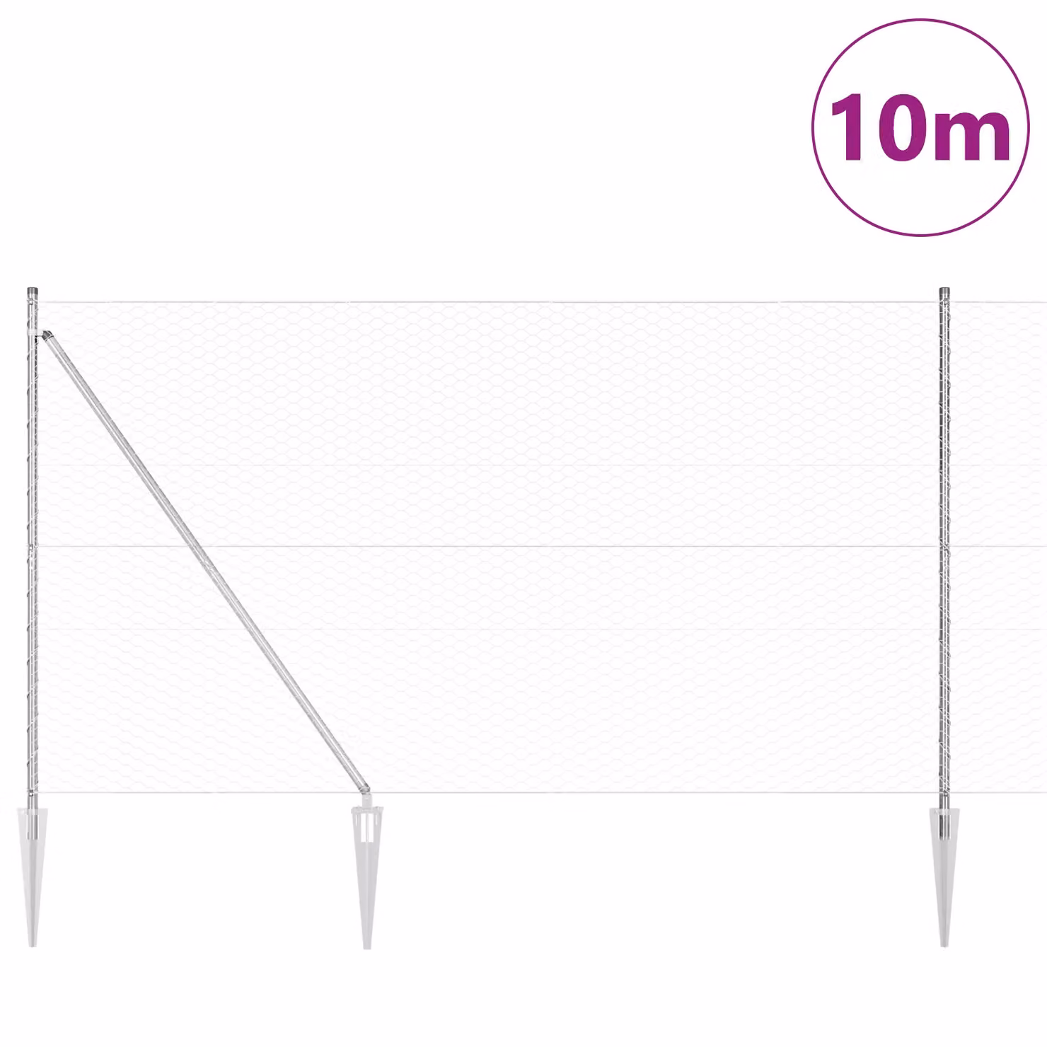 Berkfield Home Hexagon Fence in Silver Galvanised Steel, H: 150 cm, W: 10 m – 2