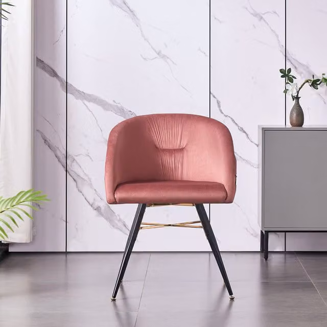 Set of 2 Vittorio LUX Pink Velvet Upholstered Dining Chairs with Metal Frame