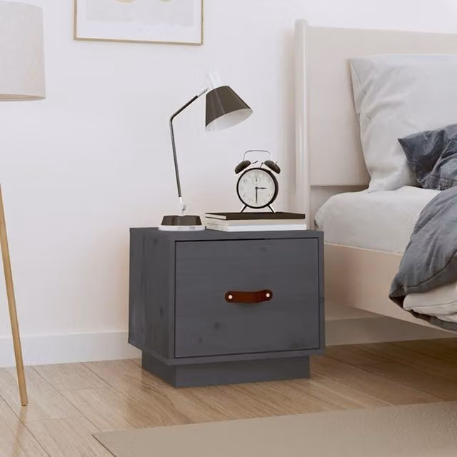 Berkfield Home Grey Solid Wood Pine Bedside Cabinet, W/D/H: 40 x 34 x 35 cm – 1