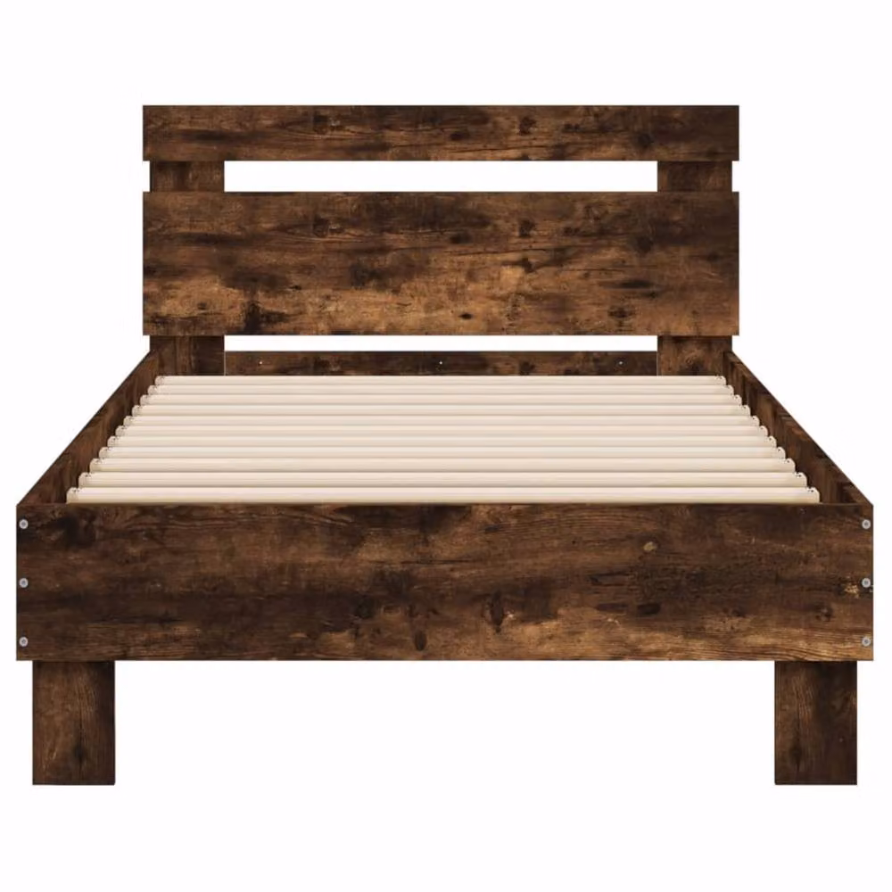 Berkfield Home Modern Bed Frame with LED Lights and USB Charging Port in Smoked Oak Brown, W: 90 cm, L: 200 cm – 5