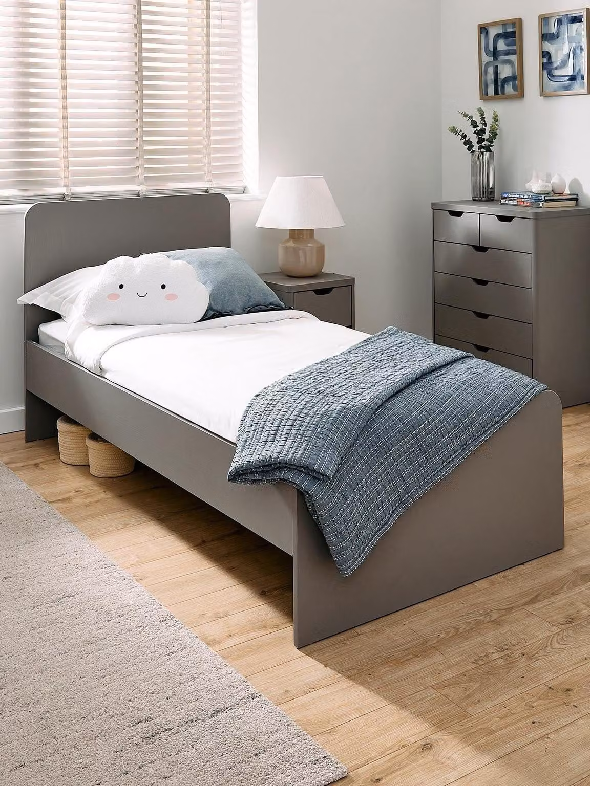 Aspen Children's Single Bed in Grey Oak with Solid Wood Construction and Modern Design