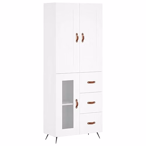vidaXL Modern White Highboard with Hinged Doors and Internal Shelves, W/D/H: 69.5 x 34 x 180 cm