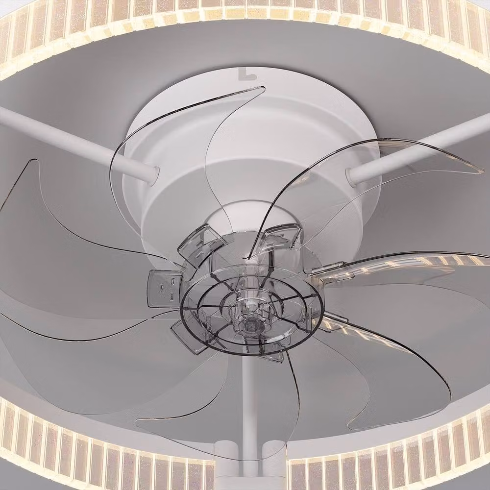 NIVOR Modern White Low Profile Ceiling Fan with Dimmable LED Light and Remote Control – 3
