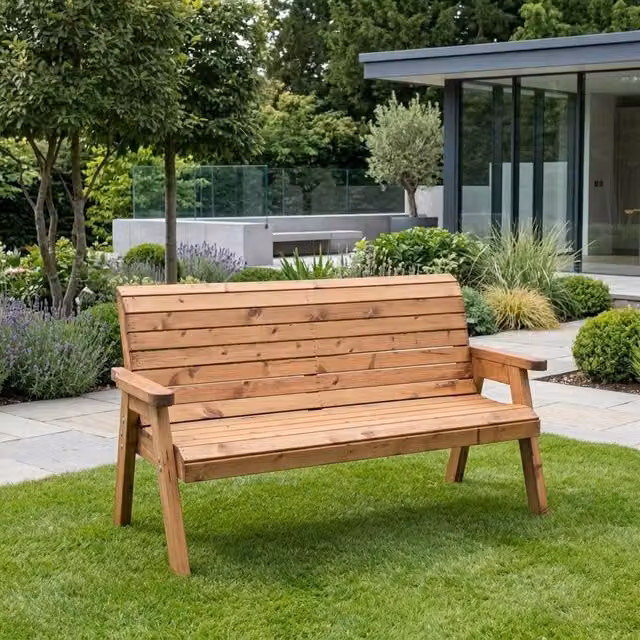 Garden Greatness Merinda Three Seater Wooden Garden Bench, Brown, Pack of 3
