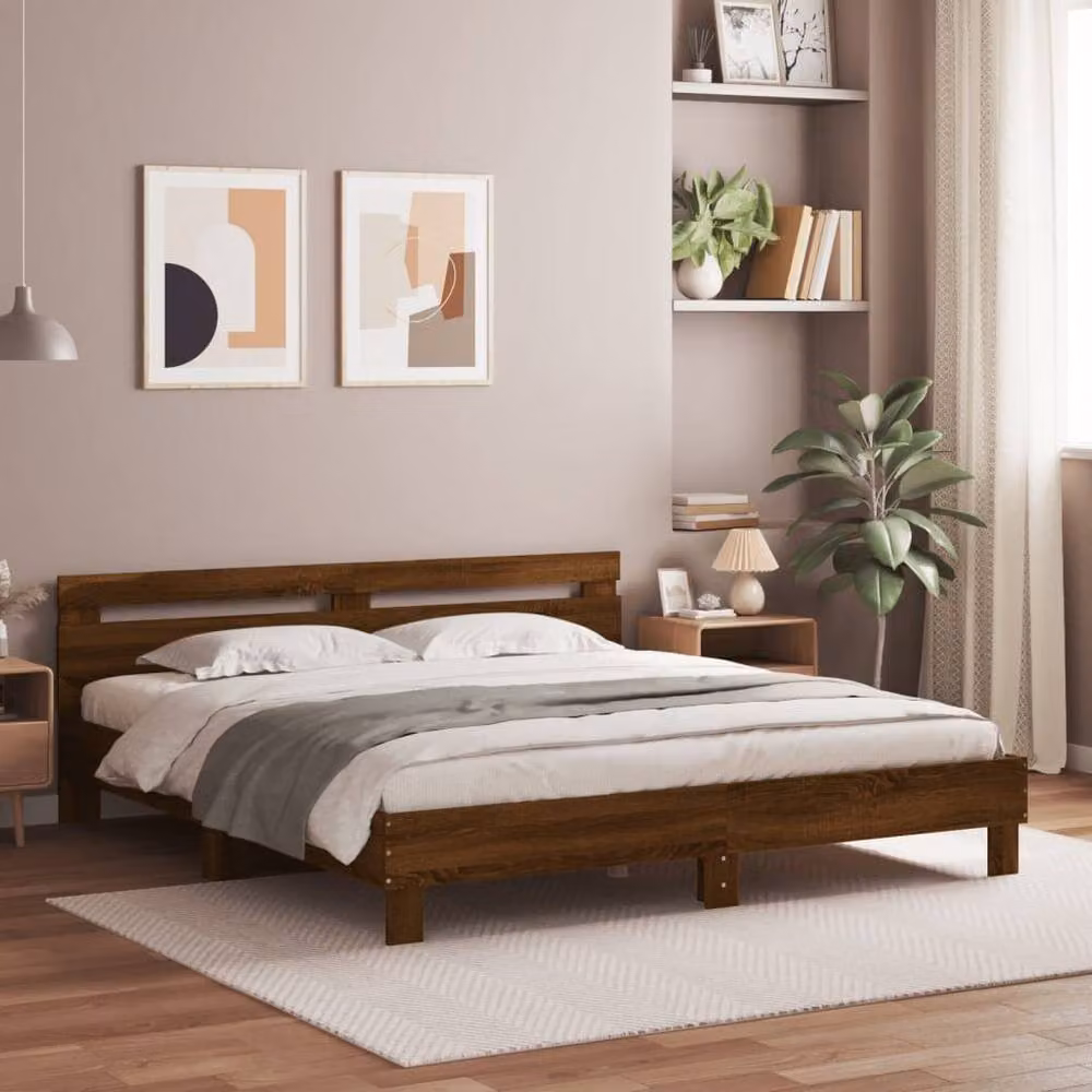 Berkfield Home Durable Modern Bed Frame in Brown Oak, W/D/H: 200 x 200 x 70 cm – 2