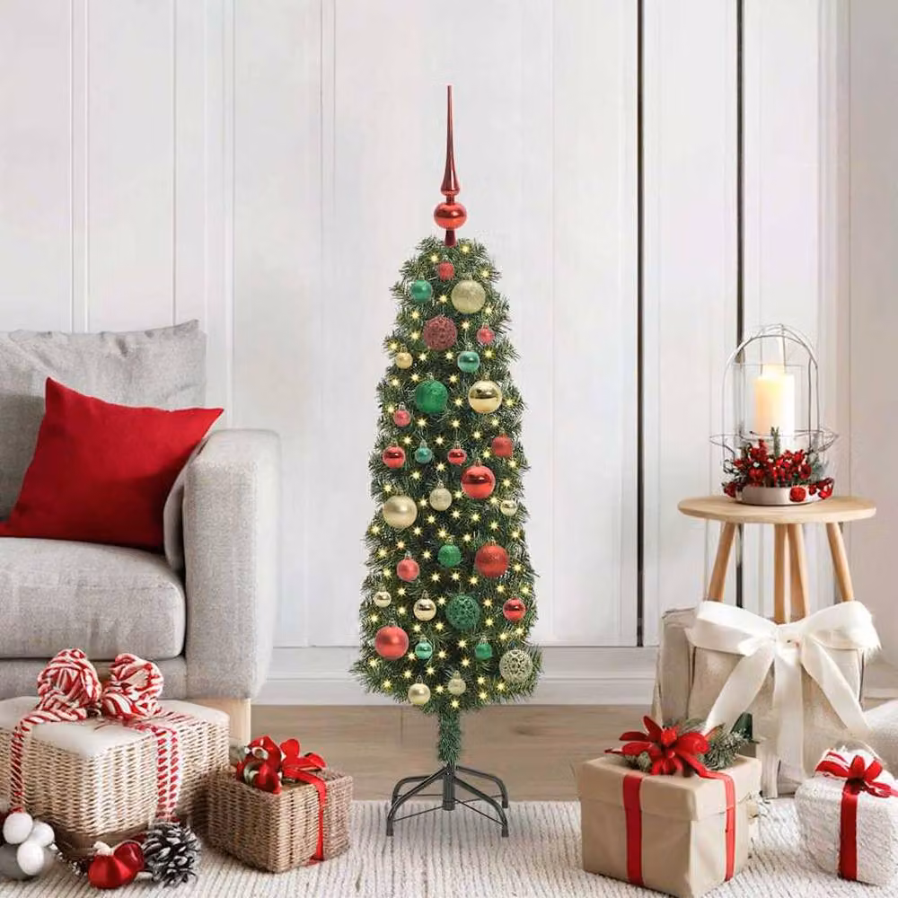 Berkfield Home Artificial Christmas Tree with 150 LEDs and Stand, Green, H 120 x W 38 x D 38 cm – 2