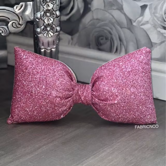 FABRICNCO Pink Velvet Full Glitter Bow Cushion