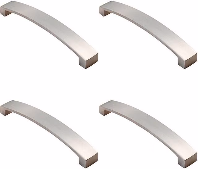 Loops 4x Flat Curved Bow Pull Handles in Satin Nickel, 238 x 25 mm, Fixing Centres: 224 mm