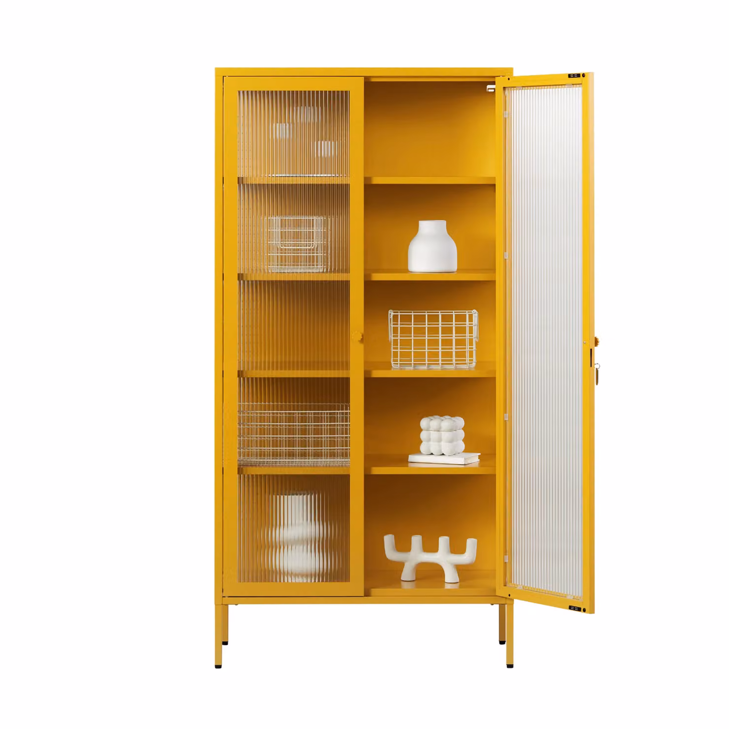Mustard Made The Collector Yellow Modern Freestanding Cabinet with Glass Doors and Adjustable Shelves, H 170 x W 40 x D 40 cm – 2