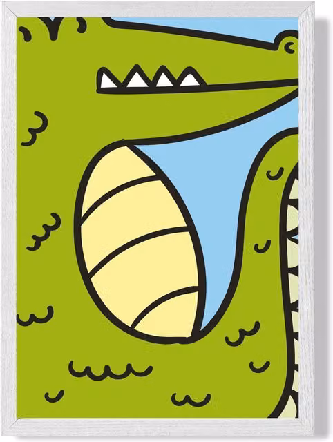 ARTZE Cute Cartoon Style Crocodile Framed Print, Bright Green and White, A4 – 1