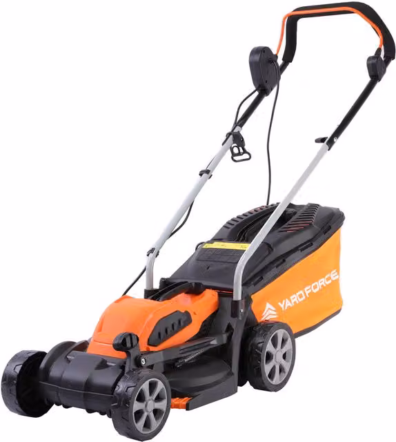 Yard Force 1200W Electric Lawnmower with 30L Grass Bag and Rear Roller, Black and Orange