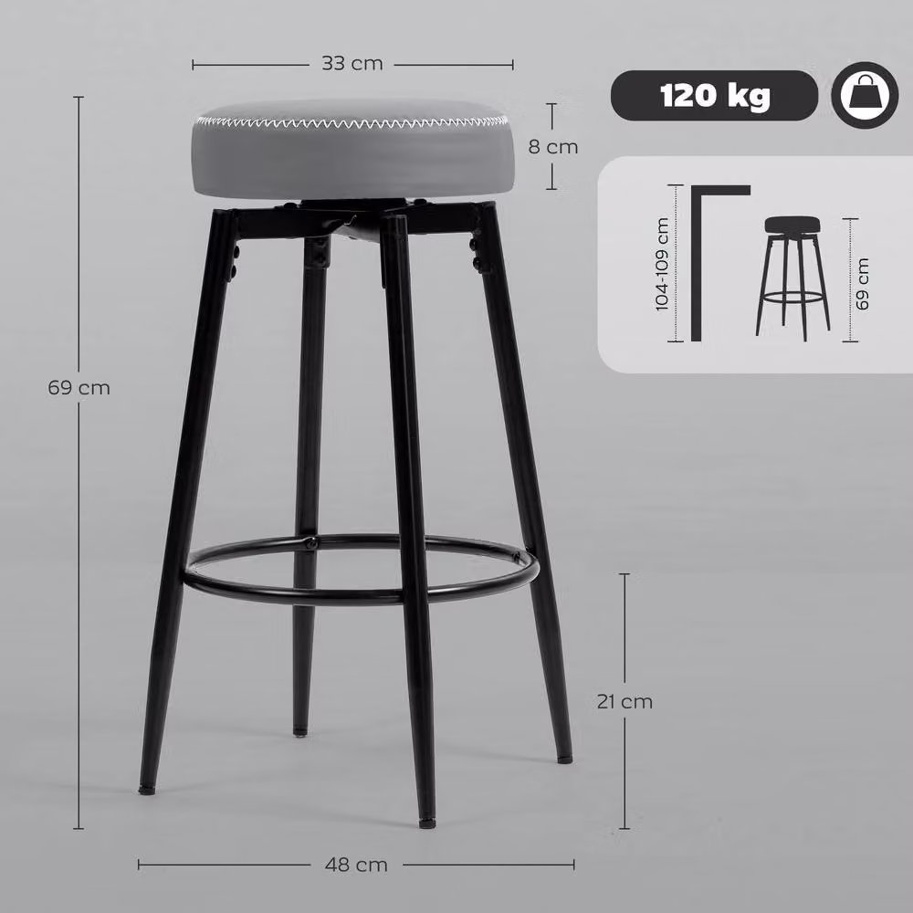 ERGOVEXA Set of Two Modern Grey Faux Leather Bar Stools with Metal Frames – 2