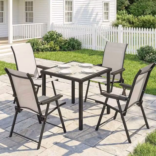 Outsunny 5 Piece Outdoor Dining Set for 4, Brown Modern Garden Furniture Set with Square Table and Chairs