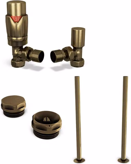 Stirling Bold Thermostatic Radiator Valve Installation Kit in Antique Brass