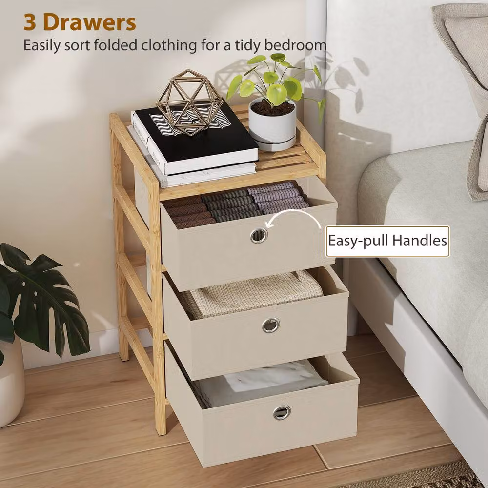 HOMCOM 3-Drawer Chest of Drawers with Bamboo Frame, White – 4