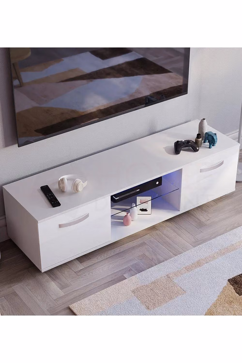Vida Designs Cosmo 2 Door LED TV Unit Storage Organiser in Glossy White – 4