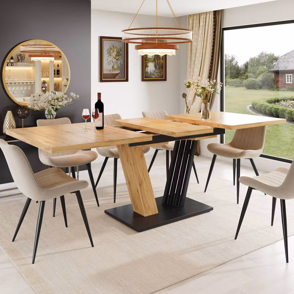 Rolipo Extendable Rectangular Dining Table in Brown with MDF Laminate Top and Metal Legs, W: 120 cm, H: 76 cm – 5